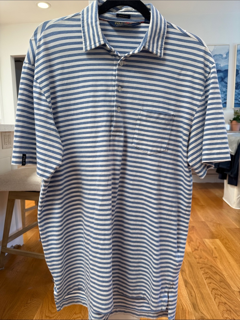 Polo Golf Ralph Lauren Men's Light Blue and White Striped Short-Sleeve Polo (M)